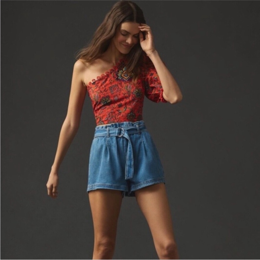 Anthropologie Pilcro Denim Blue Paperbag Waist Belted Women's Shorts